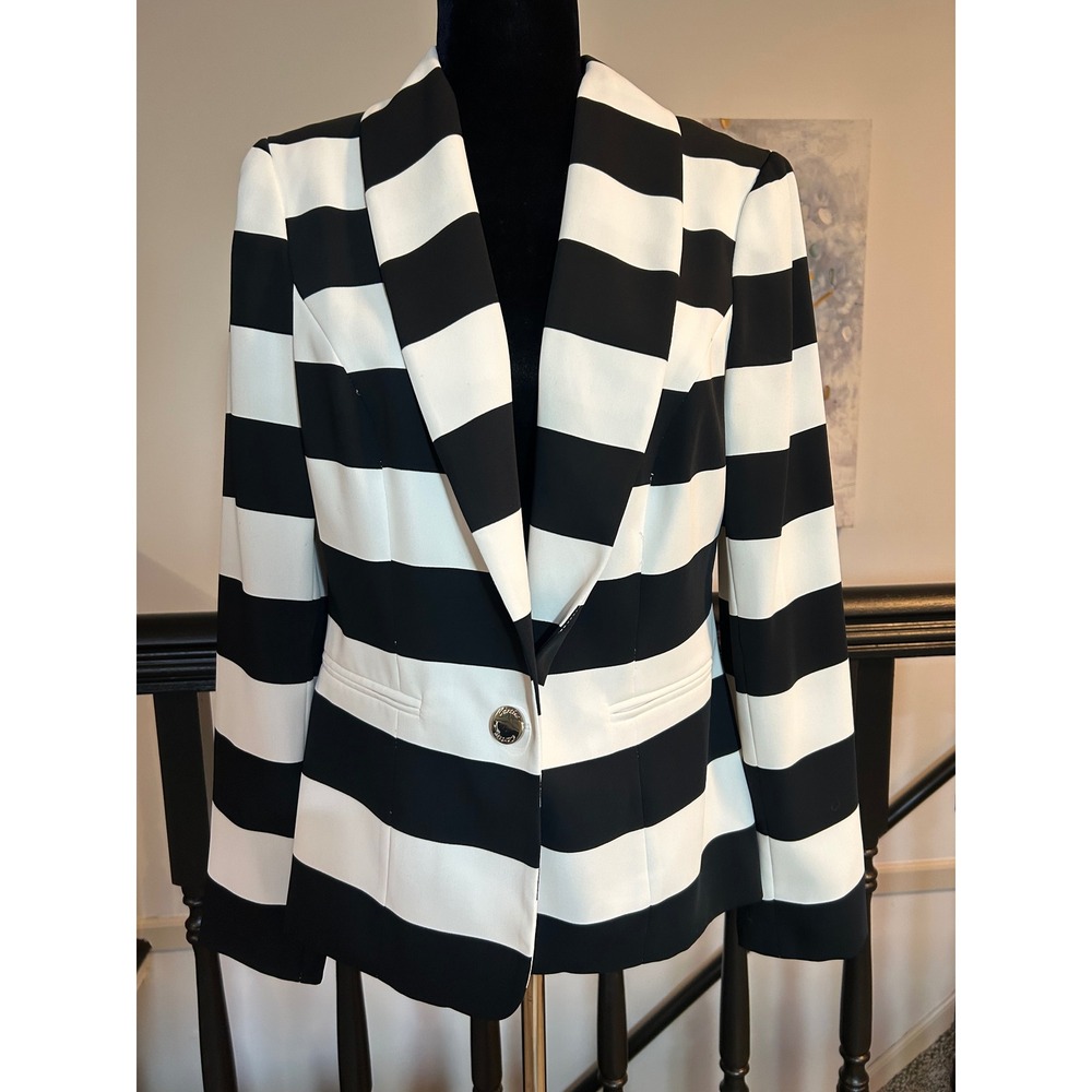 Cartise Black White Striped Single Button Blazer Jacket Womens Size 8 Canada 10
